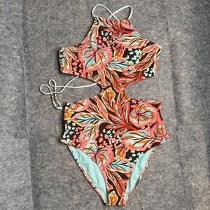 NWT Aerie‎ Buzzed Terry Halter Cut Out One Piece Swimsuit in Canyon Sun- Sz M